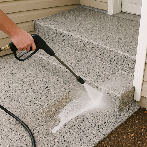 alt="Terrasse polyaspartique flocons lavage pression"