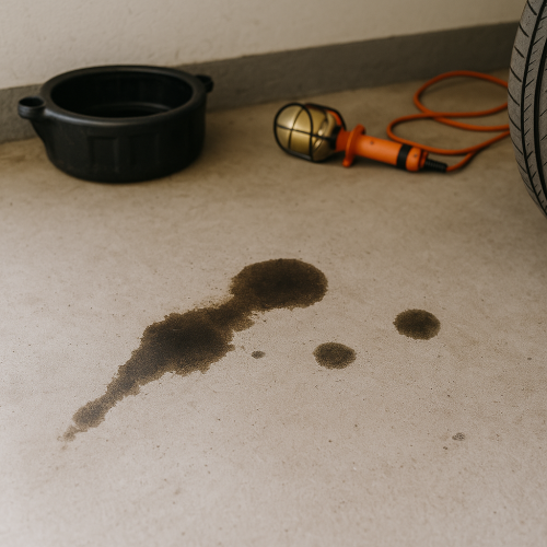 alt="tache d'huile sur mon plancher de garage, comment nettoyer?"