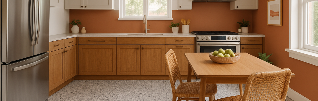 cuisine-lumineuse-au-style-terracotta alt="Finition avec effet terrazzo signée Béton Surface"